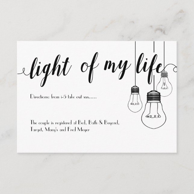 Tarjeta de detalles de la luz de mi boda de vida (Anverso)