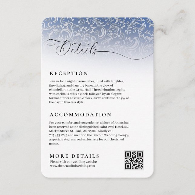 Tarjeta de detalles de la recepción de la boda azu (Anverso)