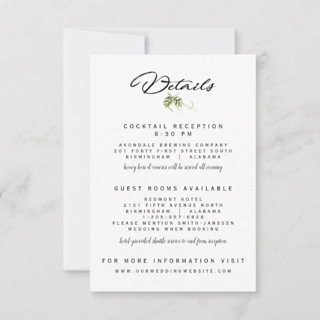 Tarjeta de detalles de la recepción de la invitaci (Anverso)