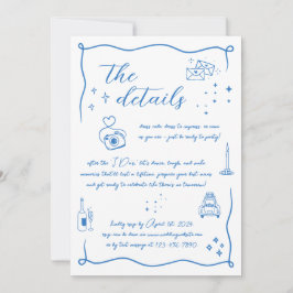 Tarjeta de detalles de la ropa blanca azul dibujad