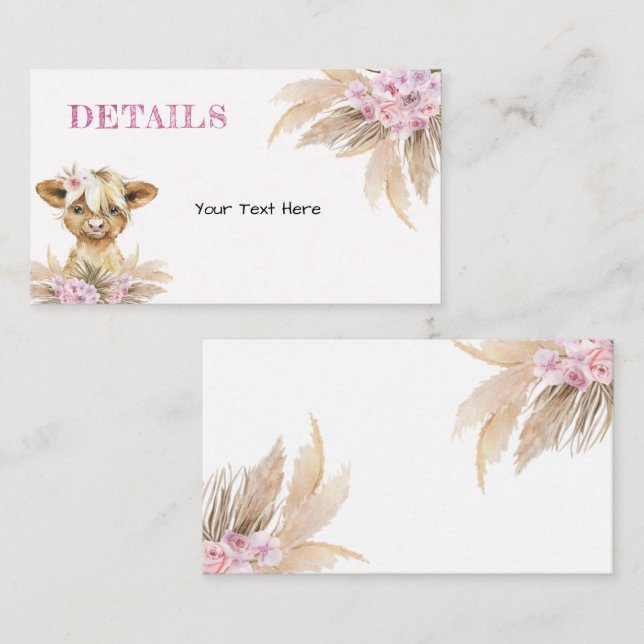 Tarjeta de detalles de la vaca floral Highland (Anverso / Reverso)