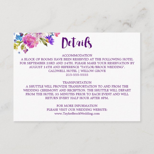 Tarjeta de detalles de las flores moradas rosadas  (Anverso)