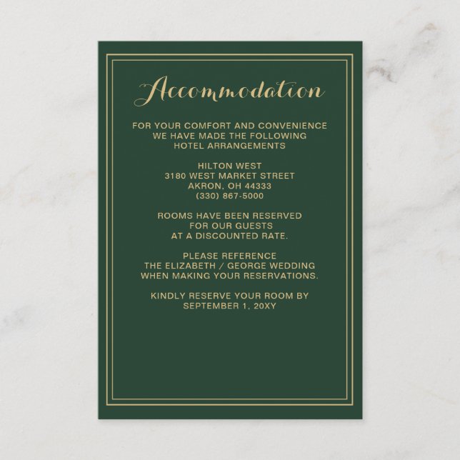 Tarjeta de detalles de Marble Green y Gold Boda (Anverso)