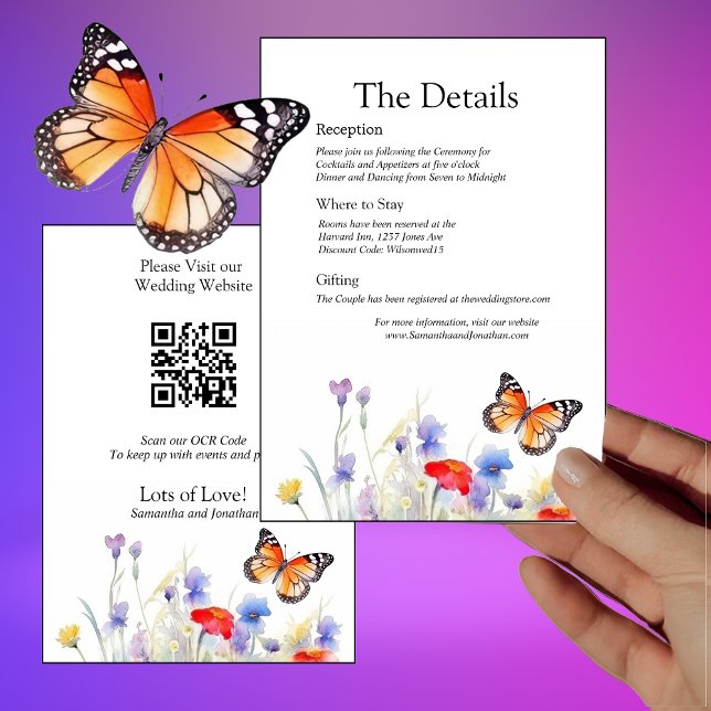 Tarjeta de detalles de mariposa acuarela y flores  (Subido por el creador)