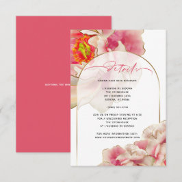 Tarjeta de detalles de peonía rosa coral exótica