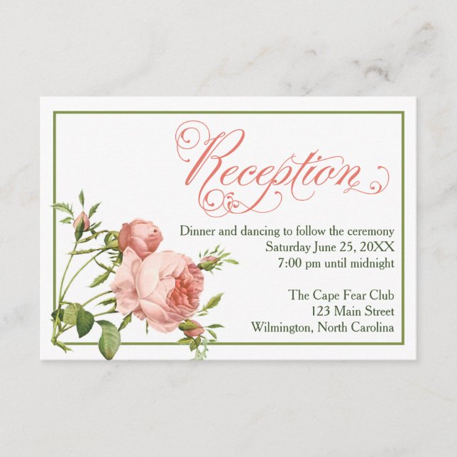 Tarjeta de detalles de recepción de boda de Rosa d (Anverso)