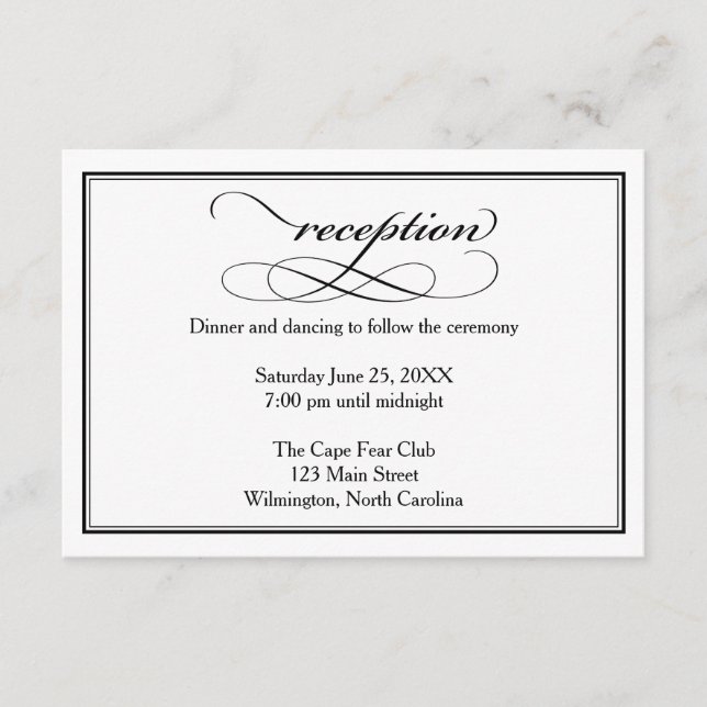 Tarjeta de detalles de recepción de la boda blanca (Anverso)