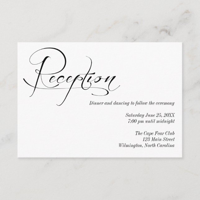 Tarjeta de detalles de recepción de la boda blanca (Anverso)