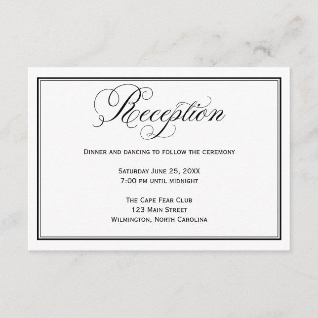 Tarjeta de detalles de recepción de la boda blanca (Anverso)