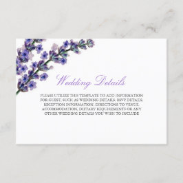 Tarjeta de detalles de recepción de lavanda púrpur