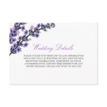 Tarjeta de detalles de recepción de lavanda púrpur