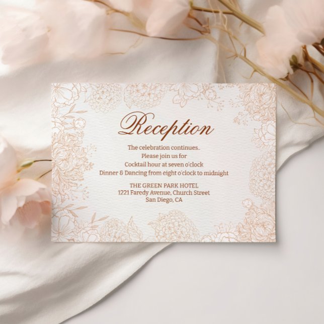 Tarjeta de detalles de recepción floral beige chic (Subido por el creador)