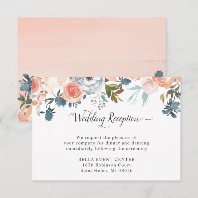 Tarjeta de Detalles de Recepción Floral de Melocot (Anverso / Reverso)