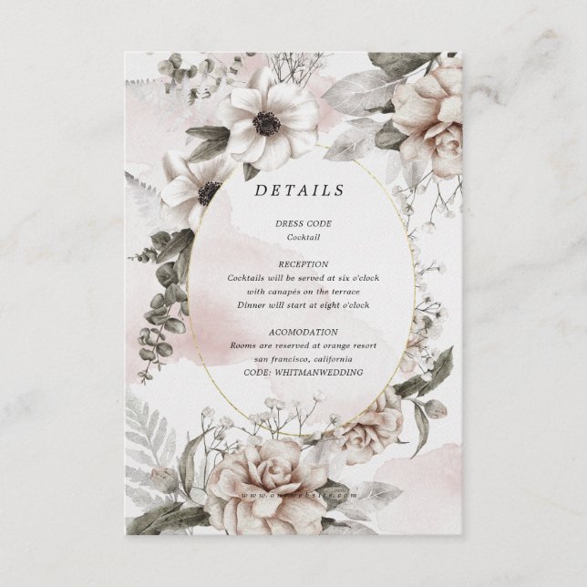 tarjeta de detalles de recepción floral plateada c (Anverso)