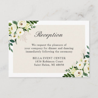 Tarjeta de detalles de recepción floral verde y bl