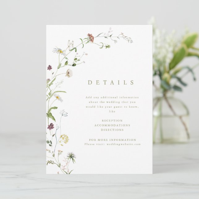 Tarjeta de detalles de Sage Wildflower Rustic Boho (Anverso de pie)