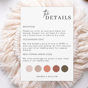 Tarjeta de detalles de vestimenta de boda, paleta 