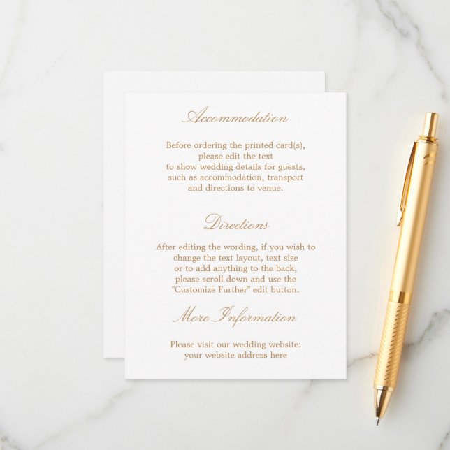 Tarjeta de detalles del Boda amarillo dorado blanc (Anverso/Reverso In Situ)
