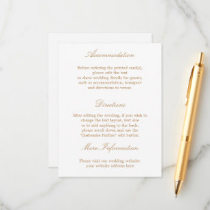 Tarjeta de detalles del Boda amarillo dorado blanc