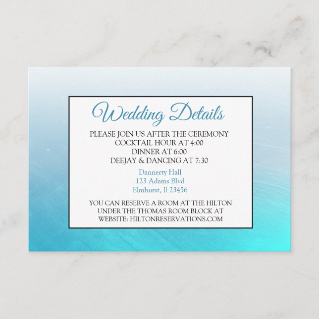 Tarjeta de detalles del Boda azul Aqua (Anverso)