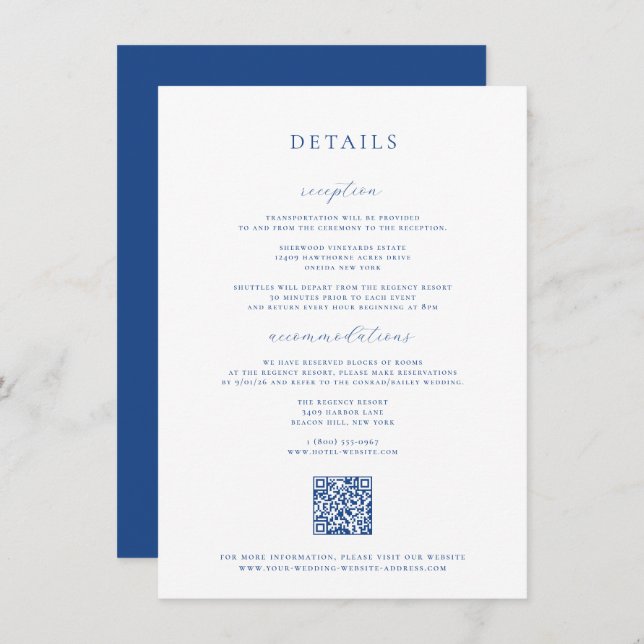 Tarjeta de detalles del Boda azul francés (Anverso / Reverso)