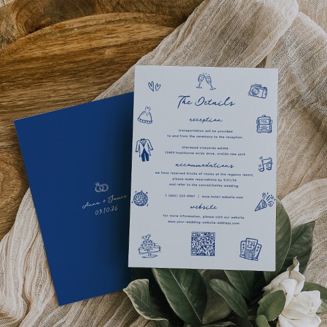 Tarjeta de detalles del Boda azul francés Doodle W (Subido por el creador)