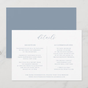 Tarjeta de detalles del Boda azul turbio minimalis