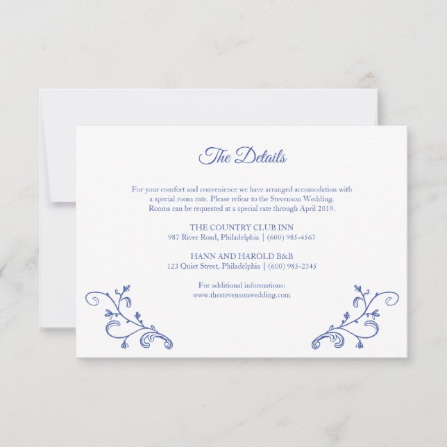 Tarjeta de detalles del Boda azul victoriano (Anverso)