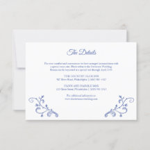 Tarjeta de detalles del Boda azul victoriano
