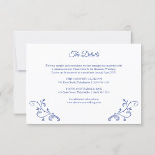 Tarjeta de detalles del Boda azul victoriano
