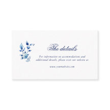 Tarjeta de detalles del boda azul y blanco