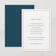 Tarjeta de detalles del Boda azul y blanco de la M