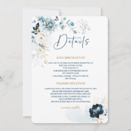Tarjeta de detalles del Boda azul y oro de la mari