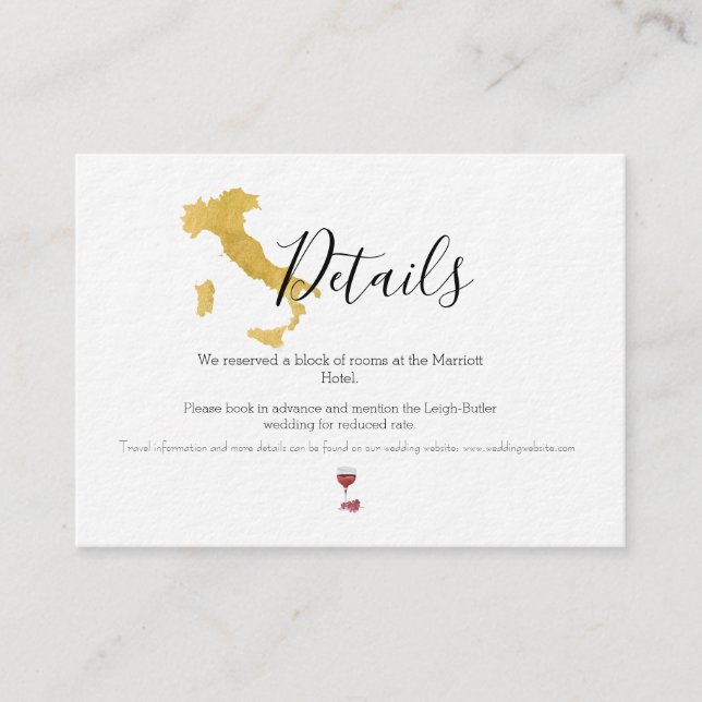 Tarjeta de detalles del Boda Benvenuti Italia (Anverso)