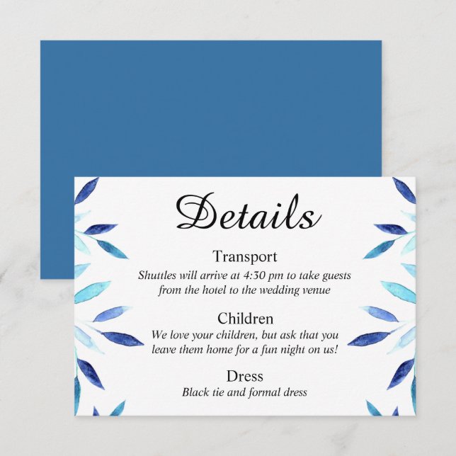 Tarjeta de detalles del Boda Blue Botancolour (Anverso / Reverso)