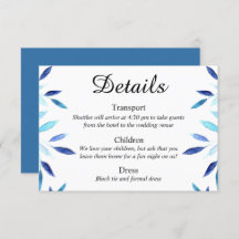 Tarjeta de detalles del Boda Blue Botancolour