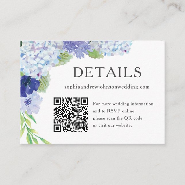 Tarjeta de detalles del Boda Blue Hydrangea (Anverso)