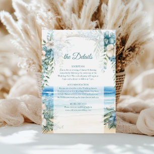 Tarjeta de detalles del Boda Boho Beach Blue Flora
