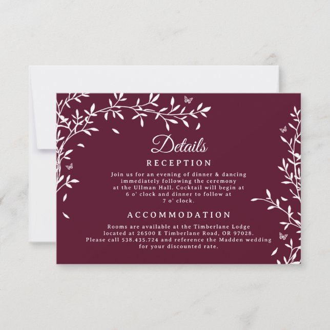 Tarjeta de detalles del Boda botánico de Borgoña (Anverso)