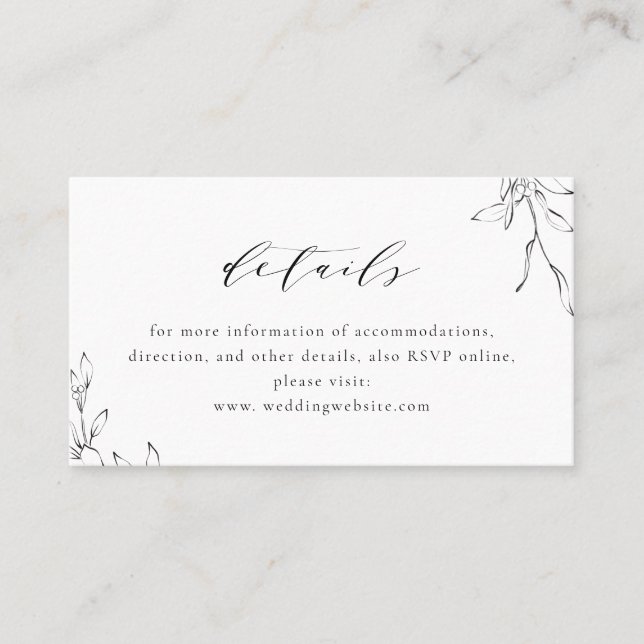 Tarjeta de detalles del boda botánico de elegancia (Anverso)