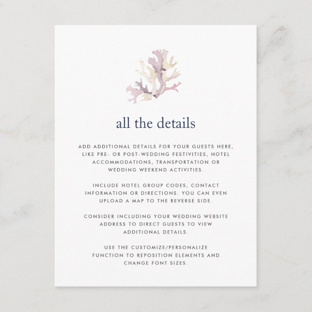 Tarjeta de detalles del Boda Coral Reef (Anverso)