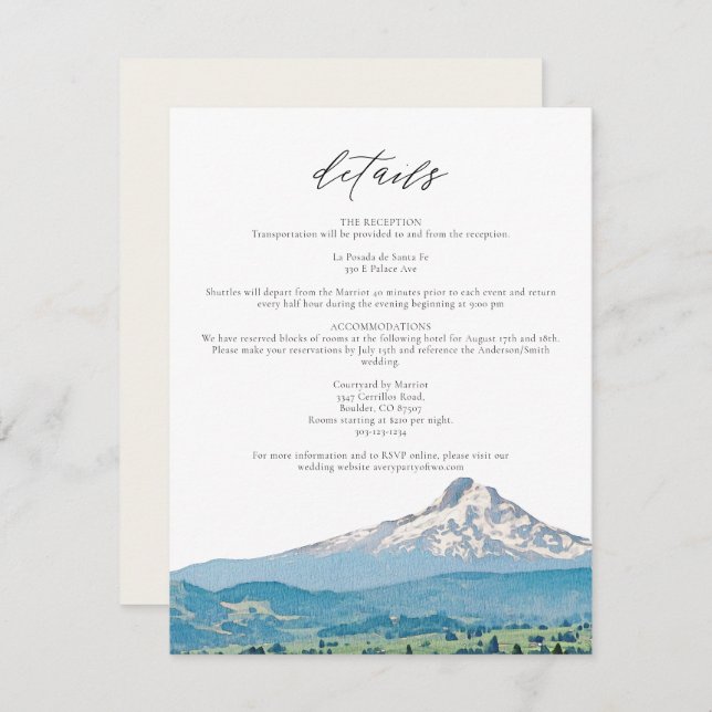 Tarjeta de detalles del Boda de acuarela del CAPÓ  (Anverso / Reverso)