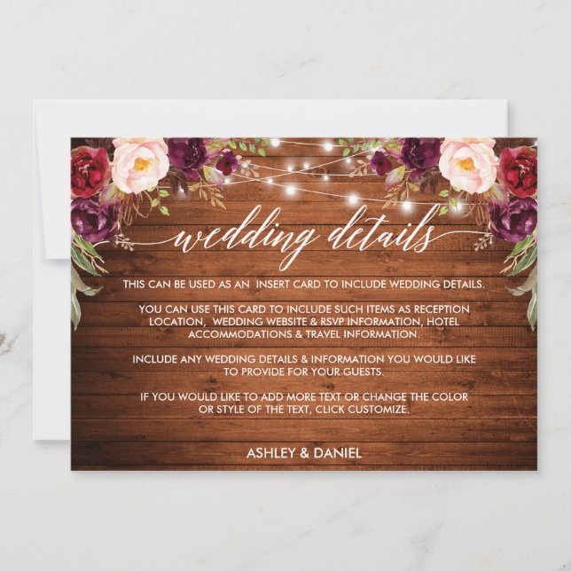 Tarjeta de detalles del Boda de alumbrado floral d (Anverso)