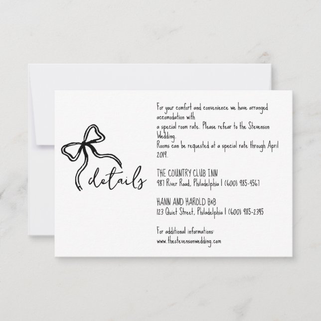 tarjeta de detalles del Boda de Bow caprichoso (Anverso)