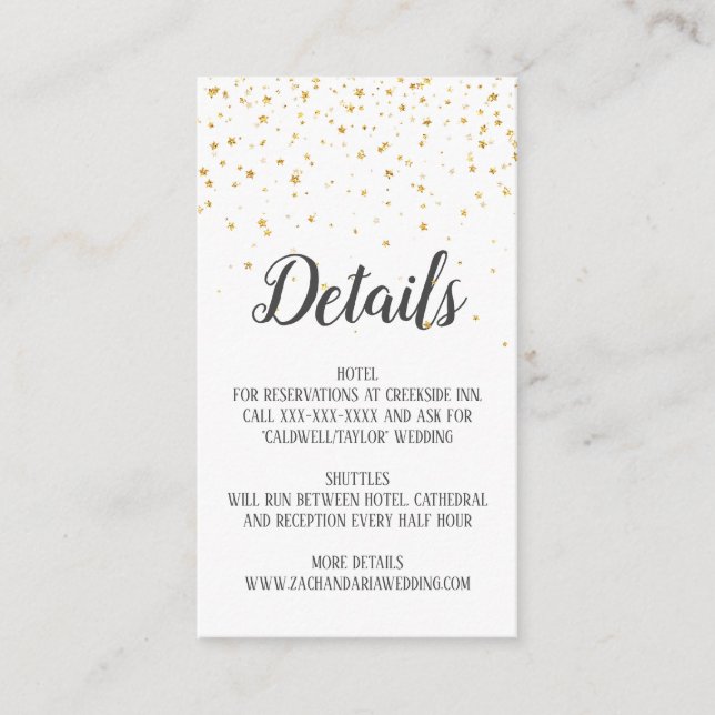 Tarjeta de detalles del Boda de caligrafía de conf (Anverso)