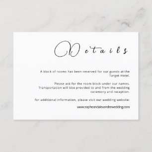 Tarjeta de detalles del Boda de caligrafía minimal