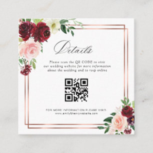 tarjeta de detalles del boda de código qr de burgu