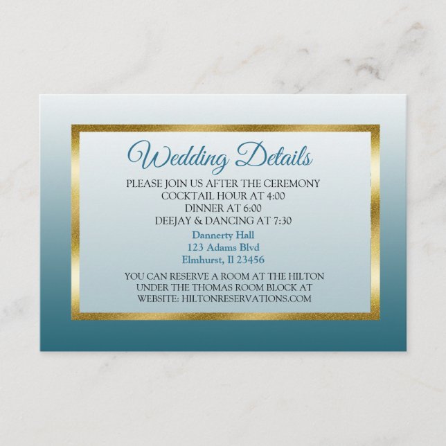 Tarjeta de detalles del Boda de degradado azul y d (Anverso)