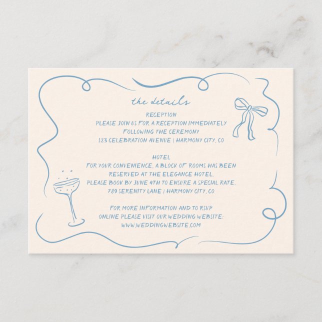 Tarjeta de detalles del Boda de dibujo manual de v (Anverso)