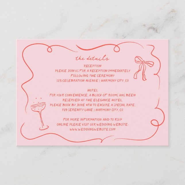 Tarjeta de detalles del Boda de dibujo manual de v (Anverso)